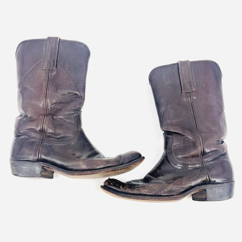 Vintage 1970s Frye Boots Mens Size 9.5 Brown Cowboy Roper Black Tag Campus Rare